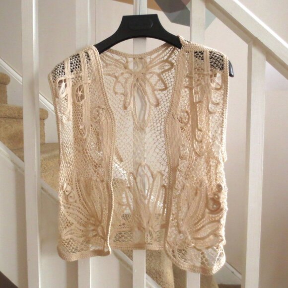 Handmade Ivory Cream Cotton Bohemian Festival Crochet Lace Vest - Picture 3 of 6